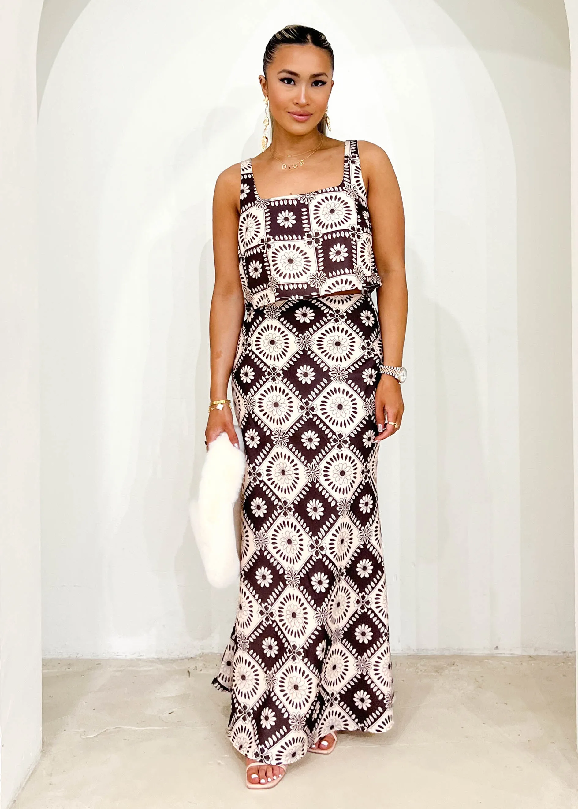 Mello Midi Skirt - Brown Flowers sold by Gingham & Heels product image thumbnail 2