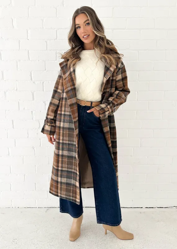 Ablo Coat - Brown Check sold by Gingham & Heels