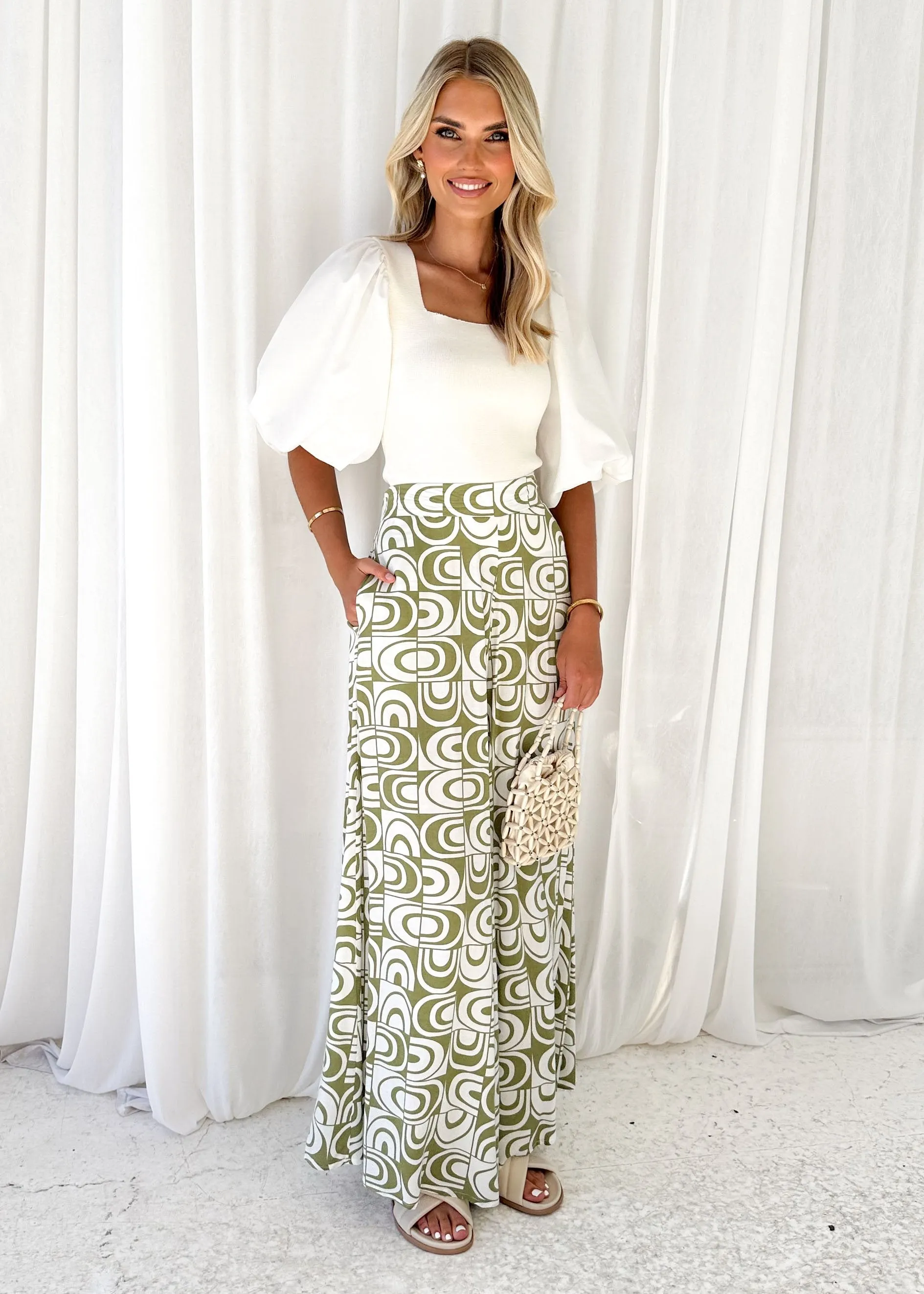 Zelay Pants - Olive Abstract sold by Gingham & Heels product image thumbnail 2