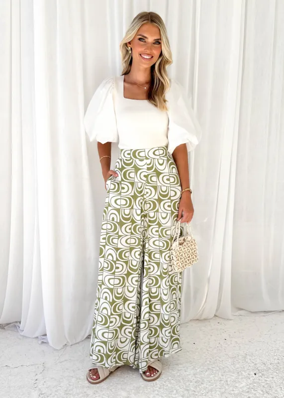 Zelay Pants - Olive Abstract sold by Gingham & Heels