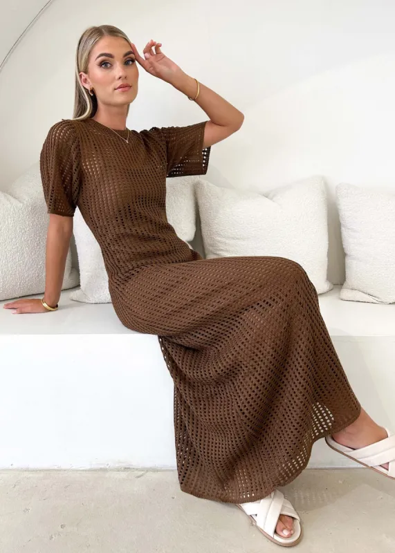Vivvy Crochet Maxi Dress - Chocolate sold by Gingham & Heels