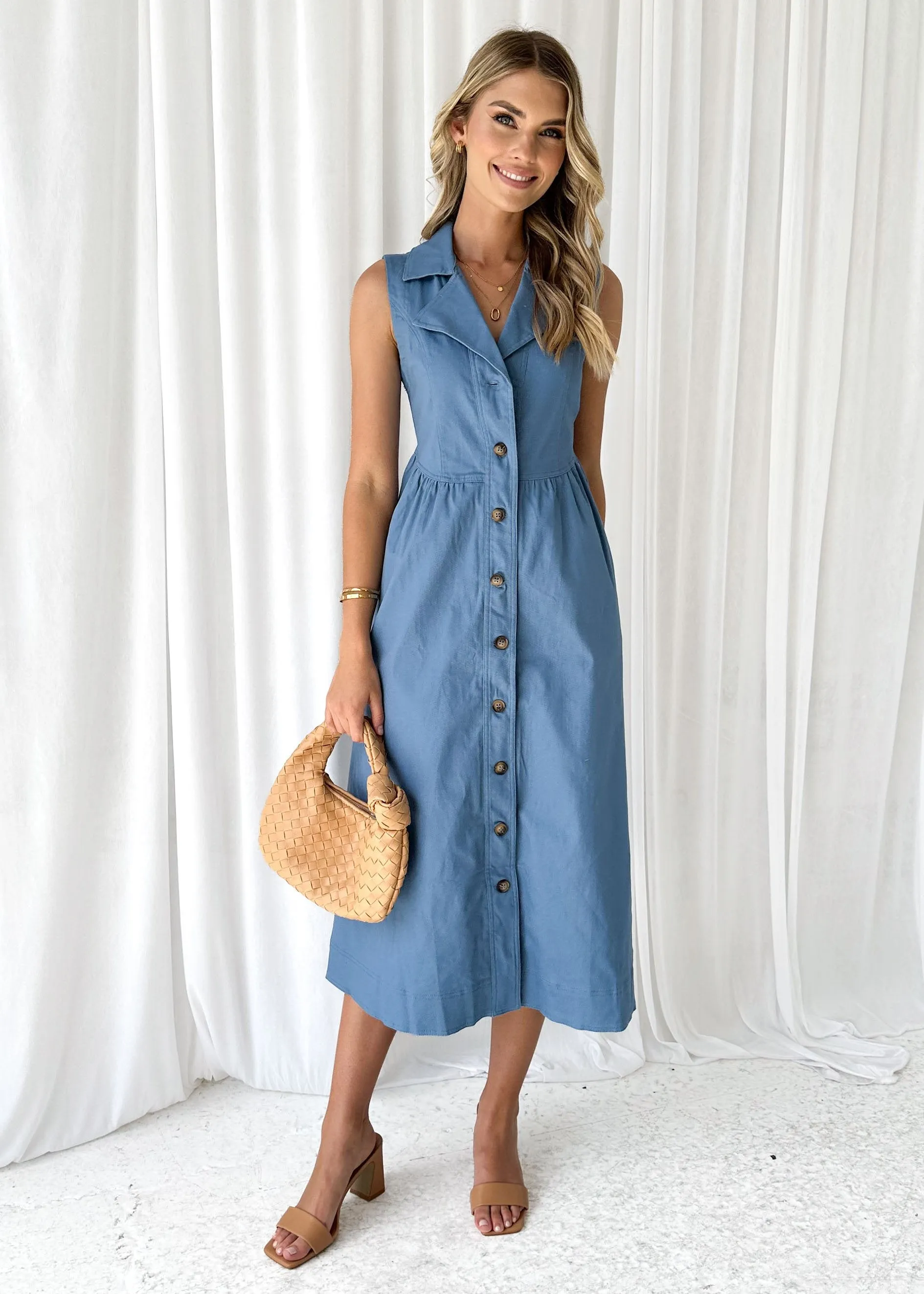 Furger Stretch Denim Midi Dress - Blue sold by Gingham & Heels product image thumbnail 3