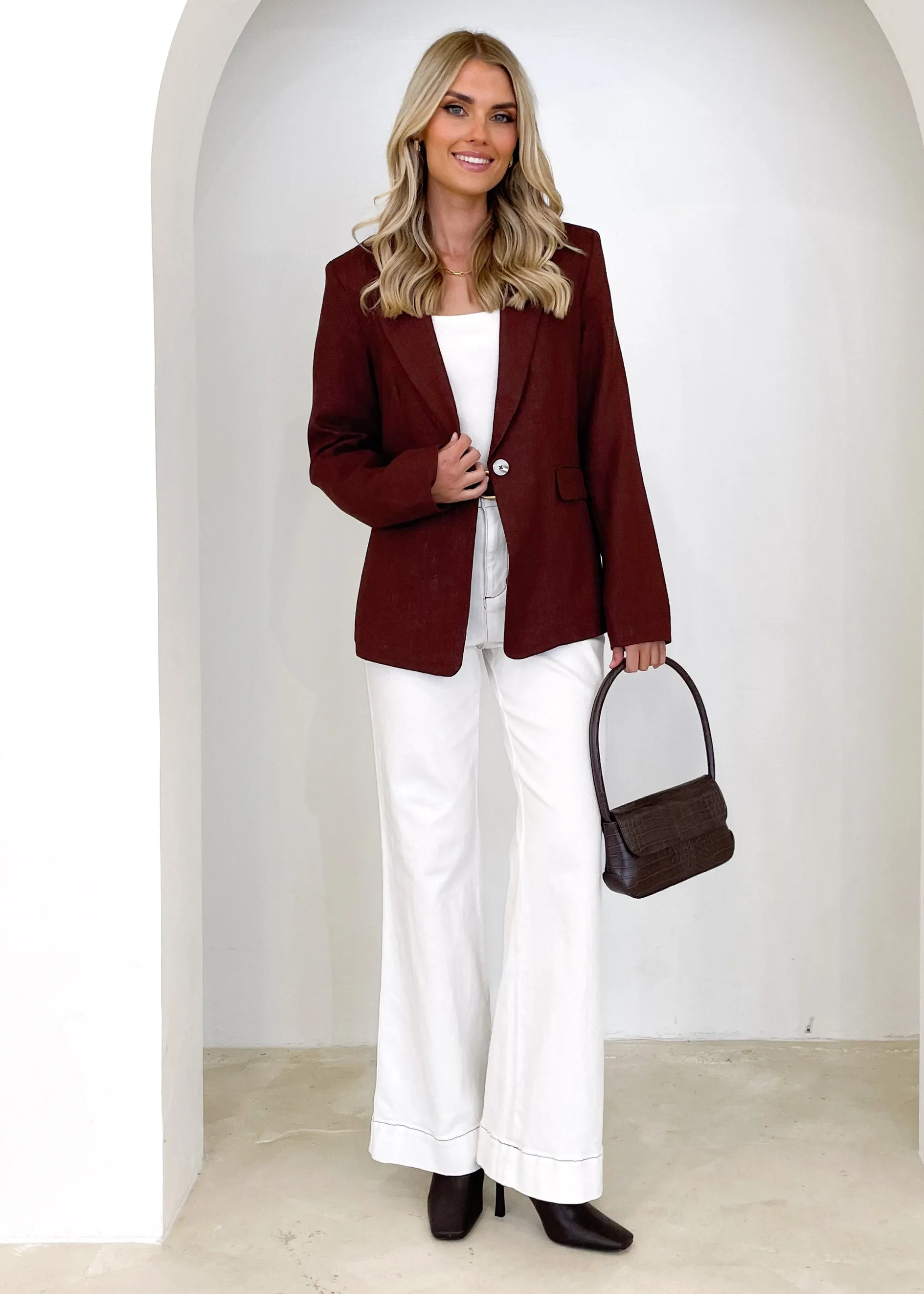 Adalee Linen Blazer - Chocolate sold by Gingham & Heels product image thumbnail 2