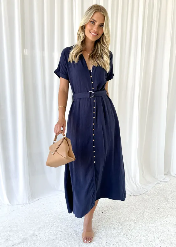Jadia Midi Dress - Navy sold by Gingham & Heels