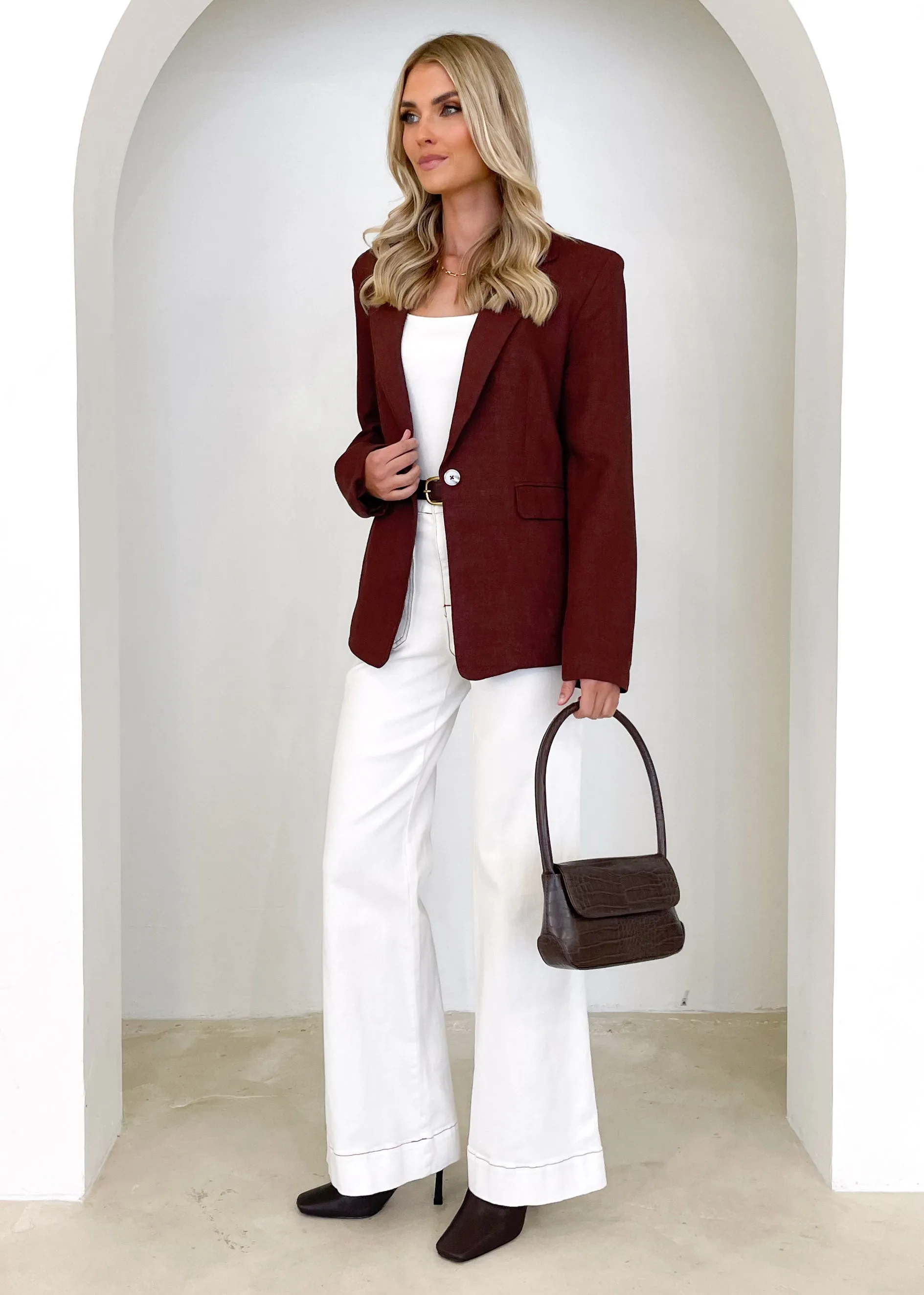 Adalee Linen Blazer - Chocolate sold by Gingham & Heels product image thumbnail 4