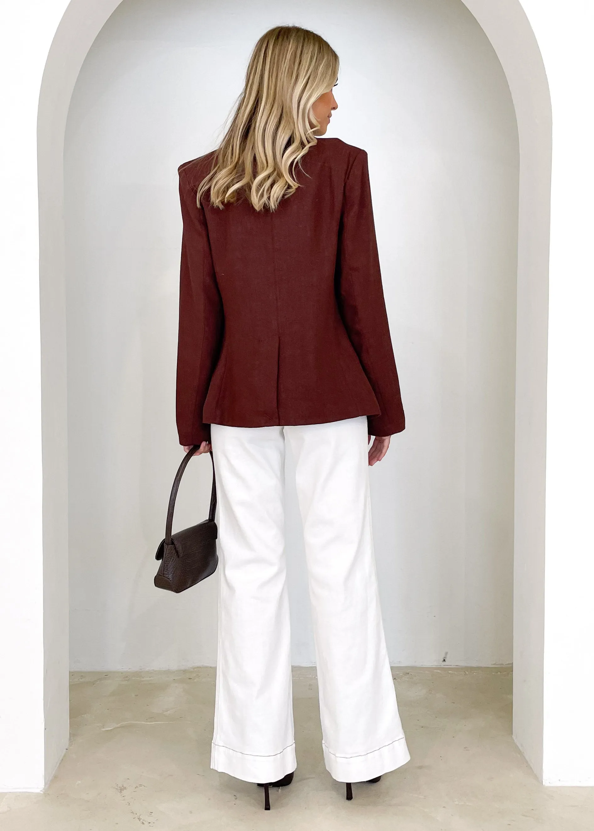 Adalee Linen Blazer - Chocolate sold by Gingham & Heels product image thumbnail 5