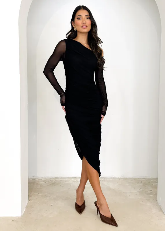 Sabella Mesh Midi Dress - Black sold by Gingham & Heels