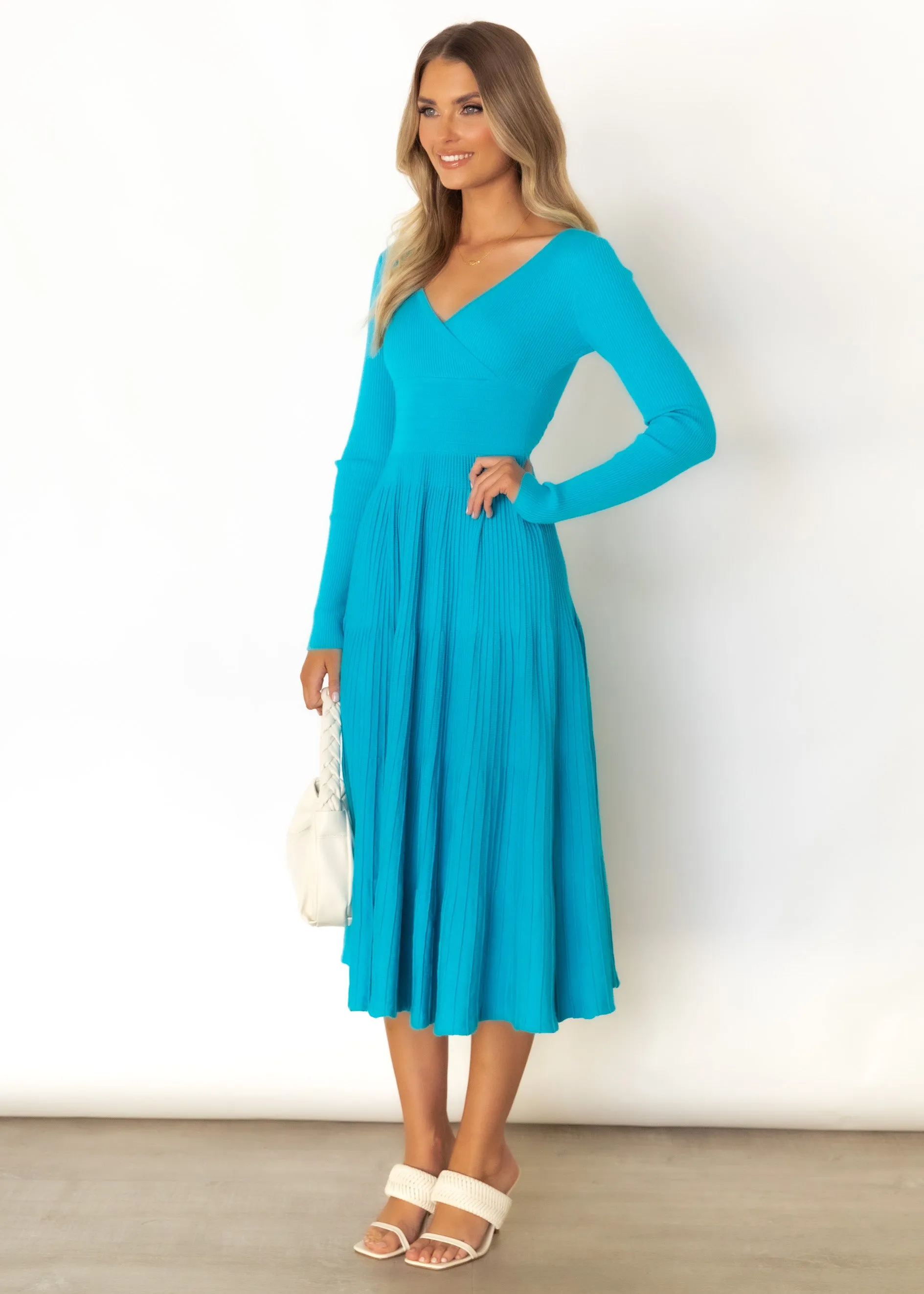 Alise Knit Midi Dress - Blue sold by Gingham & Heels product image thumbnail 4