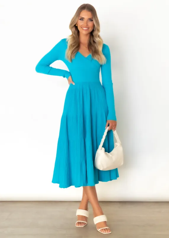Alise Knit Midi Dress - Blue sold by Gingham & Heels