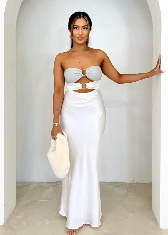 Kallen Strapless Maxi Dress - Off White sold by Gingham & Heels