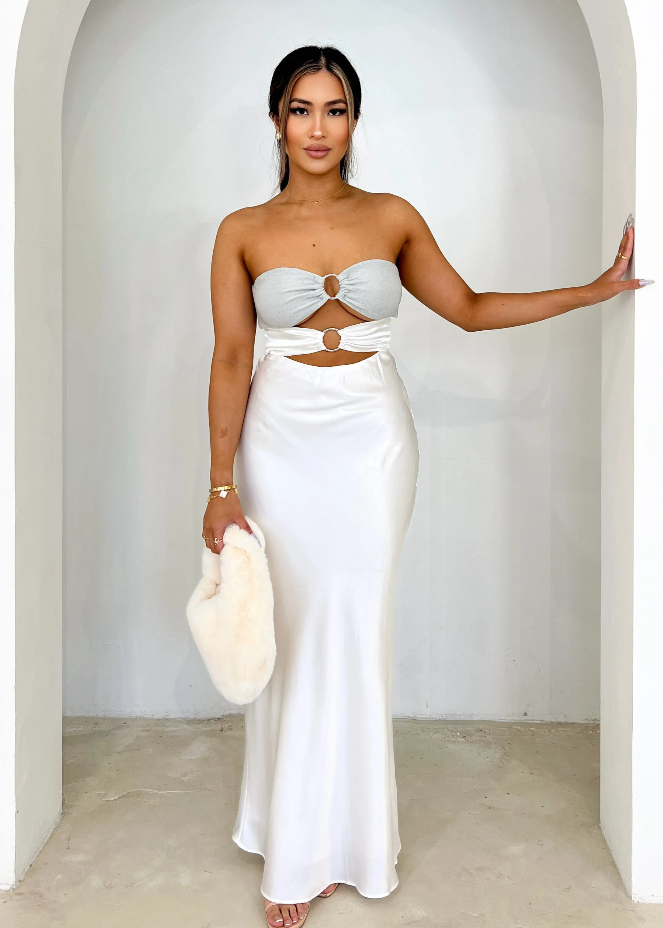 Kallen Strapless Maxi Dress - Off White sold by Gingham & Heels