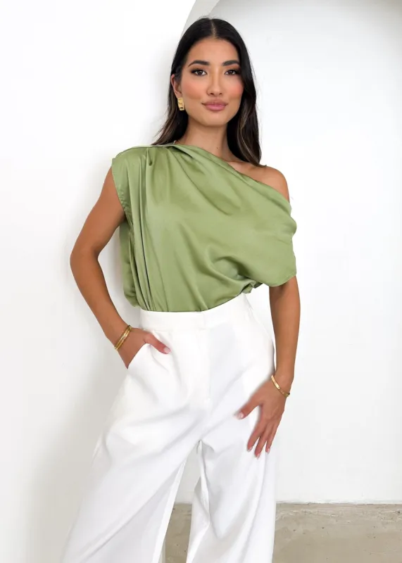Isstra One Shoulder Top - Pistachio sold by Gingham & Heels