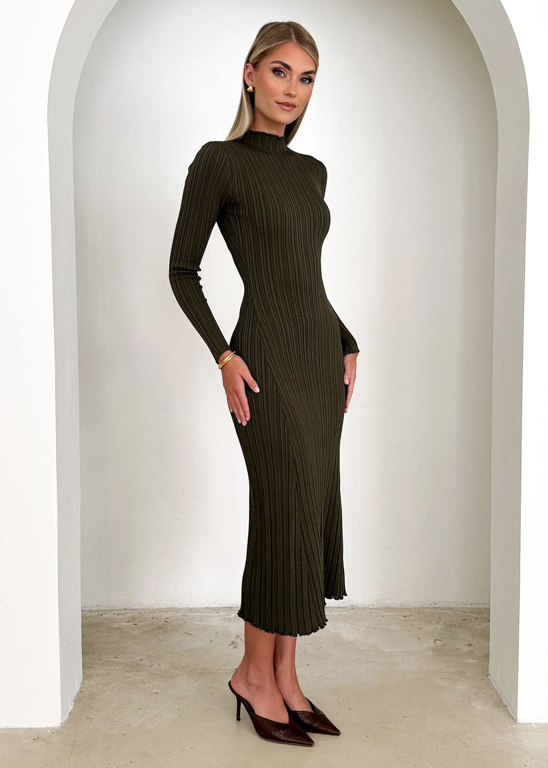 Minie Knit Midi Dress - Khaki sold by Gingham & Heels product image thumbnail 3