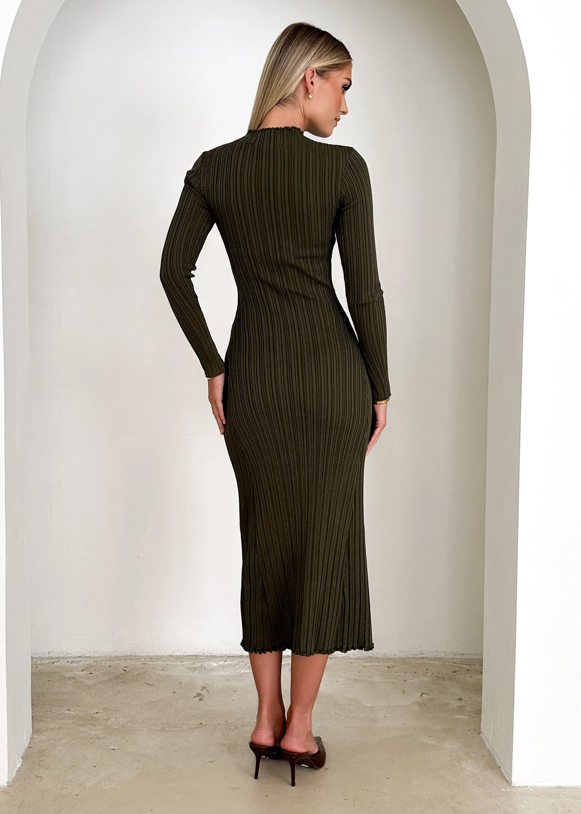 Minie Knit Midi Dress - Khaki sold by Gingham & Heels product image thumbnail 5