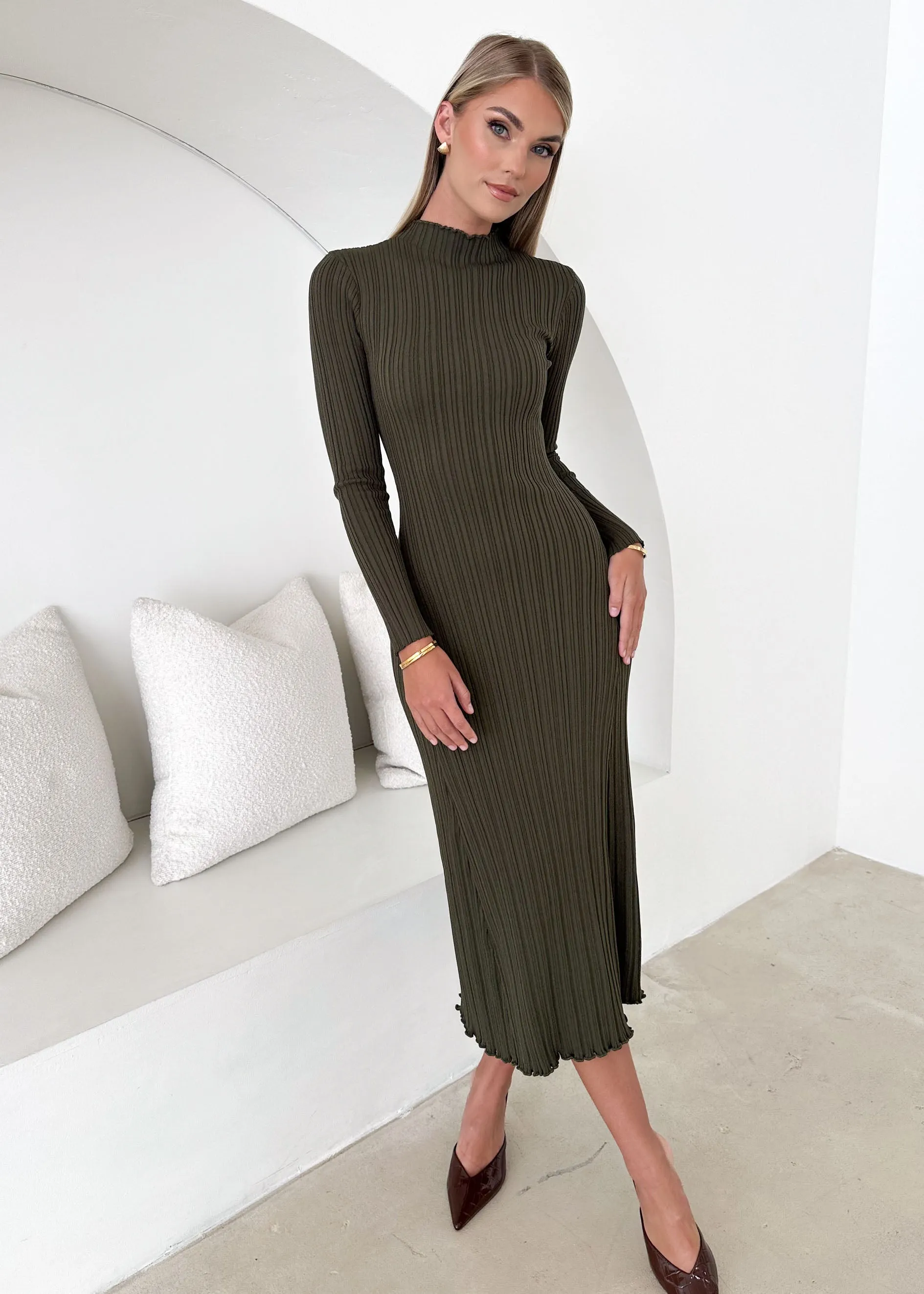 Minie Knit Midi Dress - Khaki sold by Gingham & Heels