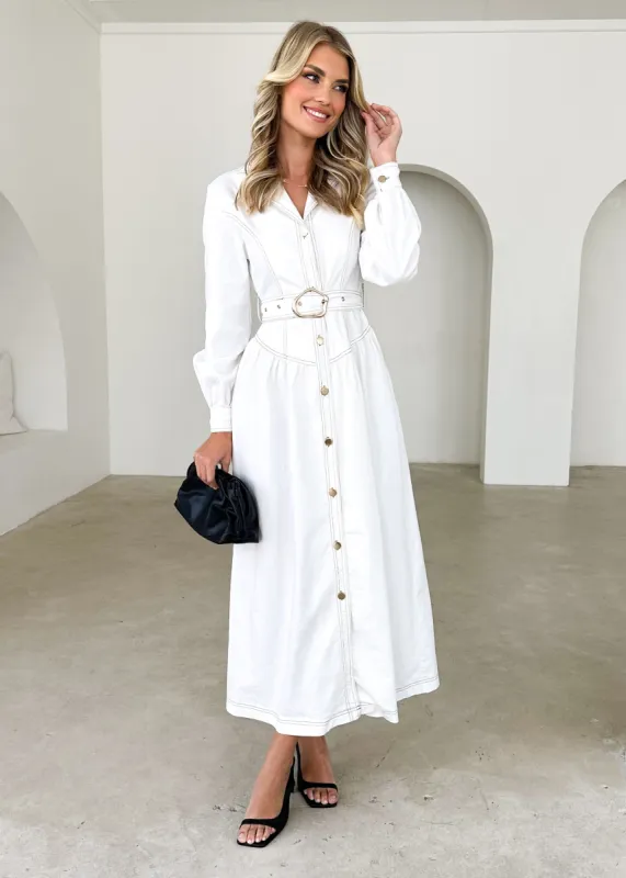 Dazer Denim Maxi Dress - Off White sold by Gingham & Heels