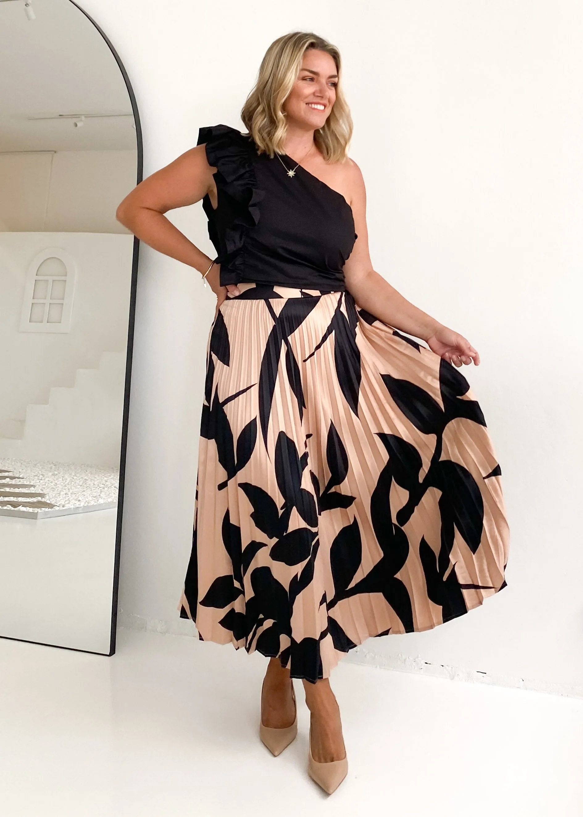 Lylia Midi Skirt - Mocha Leaf sold by Gingham & Heels product image thumbnail 2