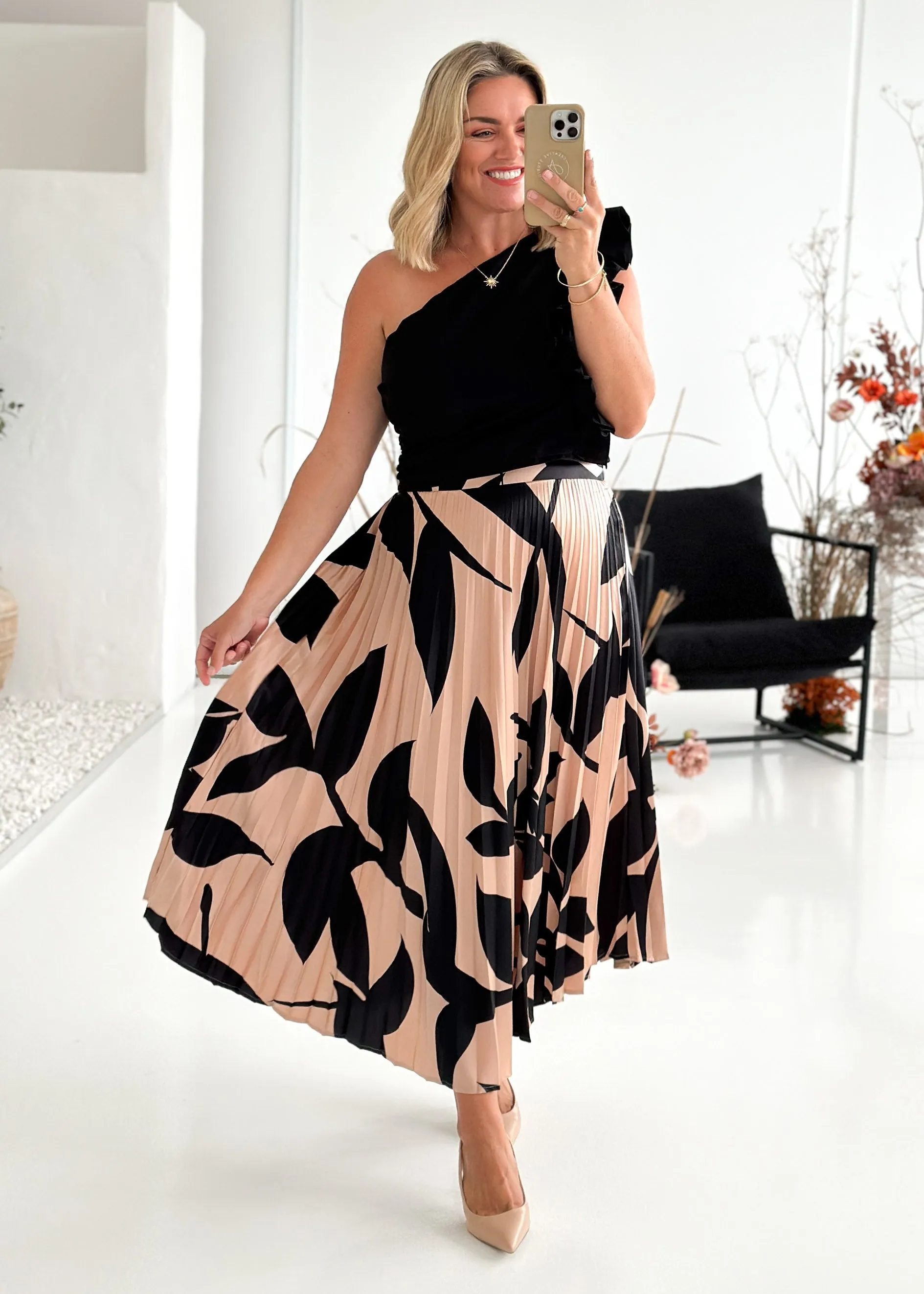 Lylia Midi Skirt - Mocha Leaf sold by Gingham & Heels product image thumbnail 4