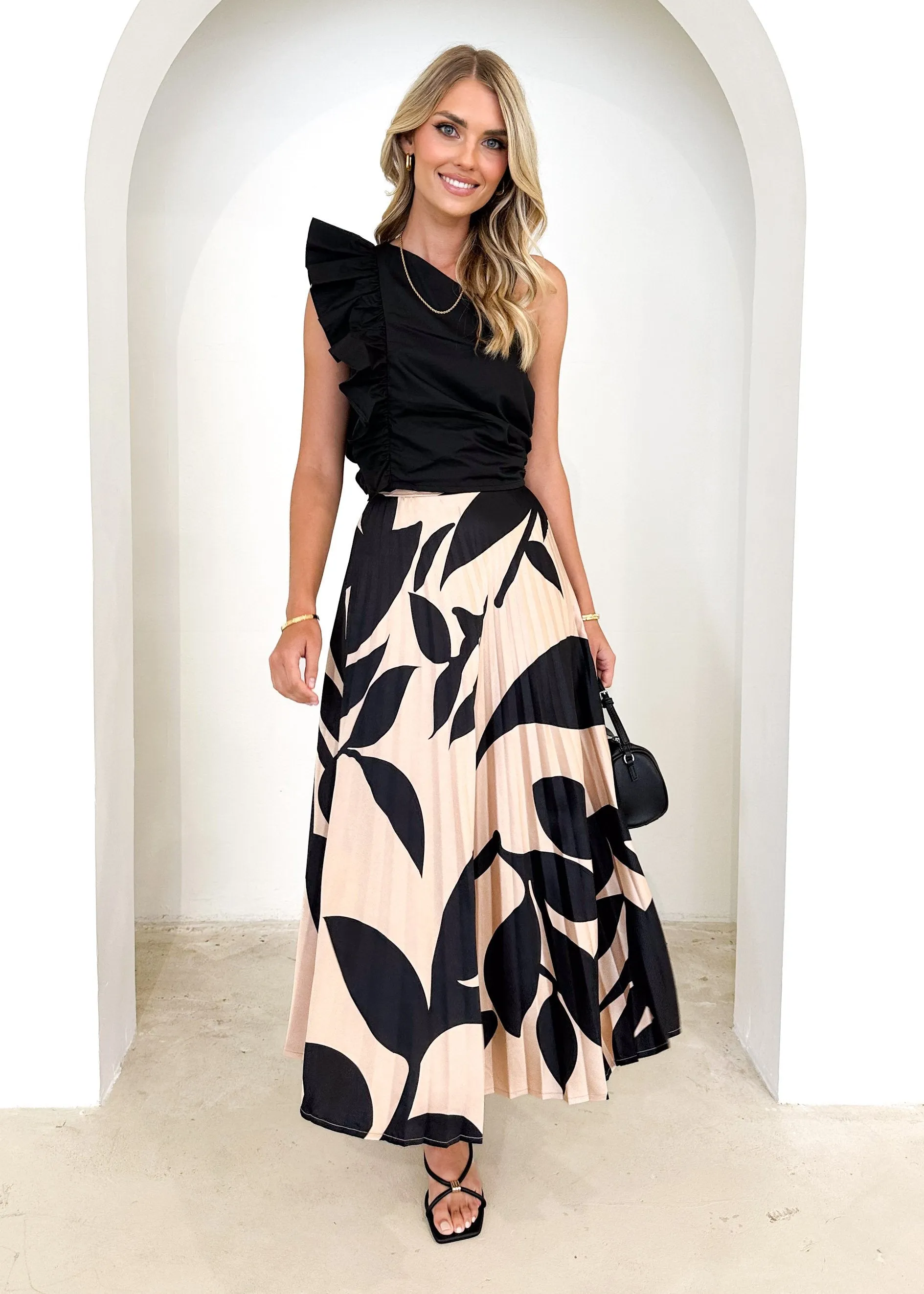 Lylia Midi Skirt - Mocha Leaf sold by Gingham & Heels