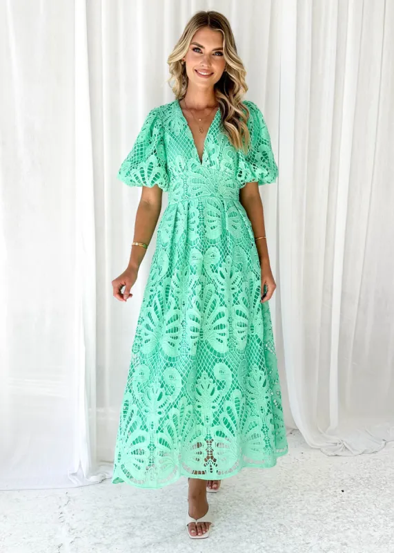 Mari Lace Maxi Dress - Jade Green sold by Gingham & Heels