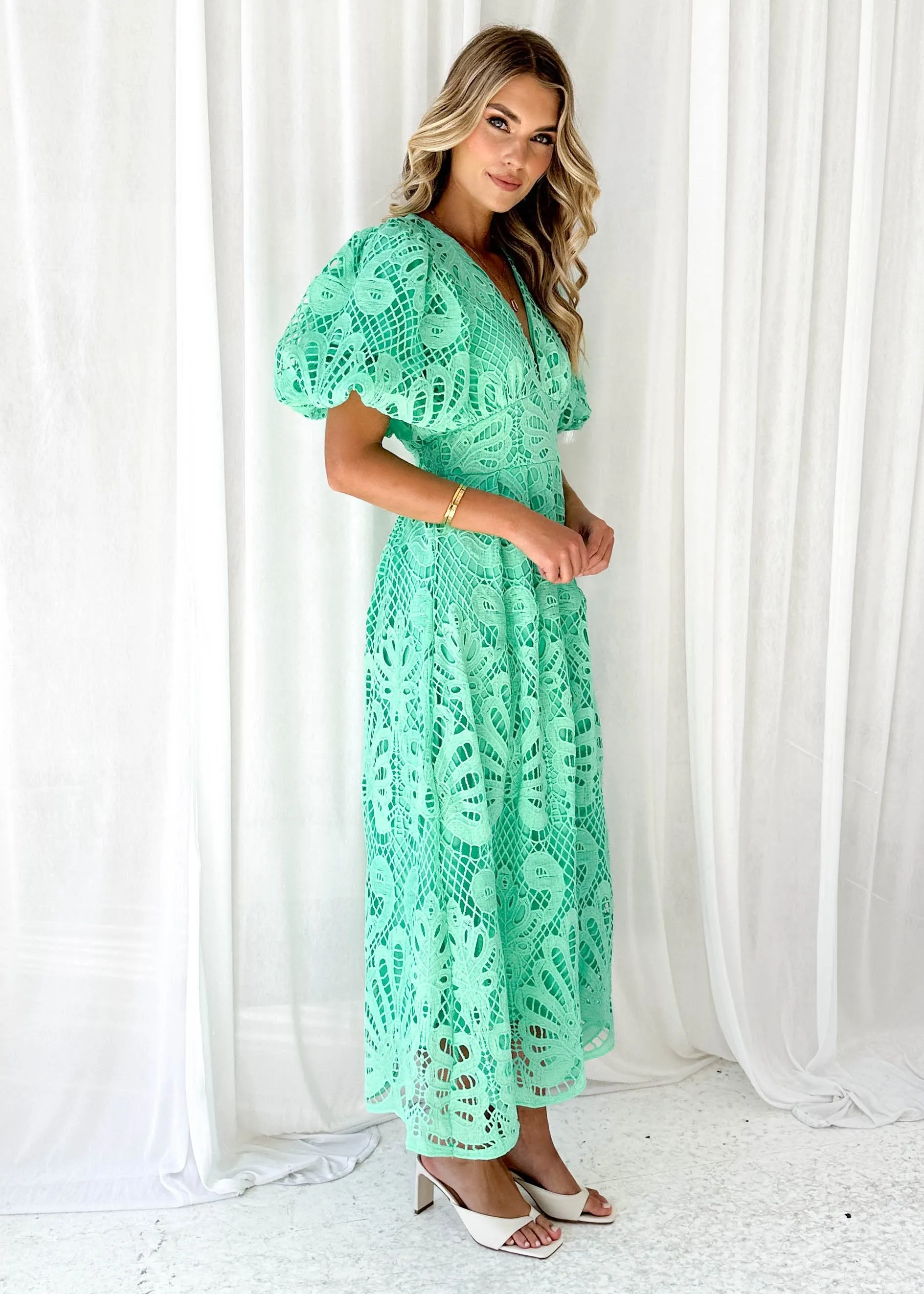 Mari Lace Maxi Dress - Jade Green sold by Gingham & Heels product image thumbnail 4