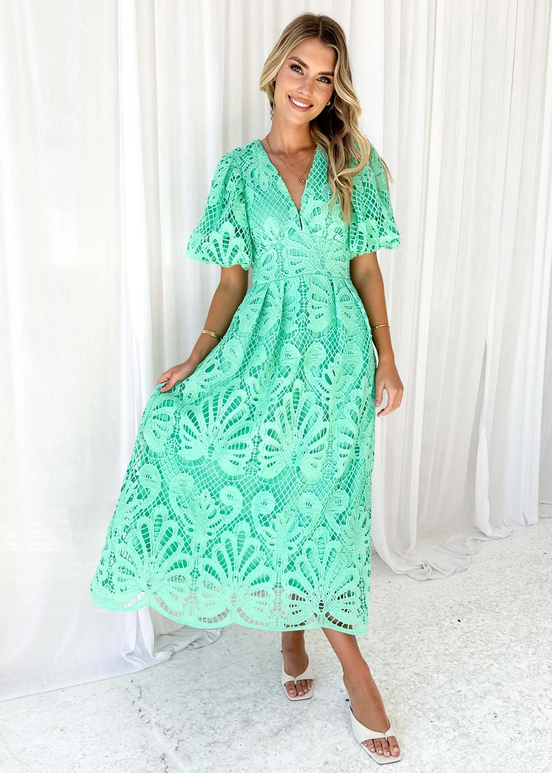 Mari Lace Maxi Dress - Jade Green sold by Gingham & Heels product image thumbnail 2
