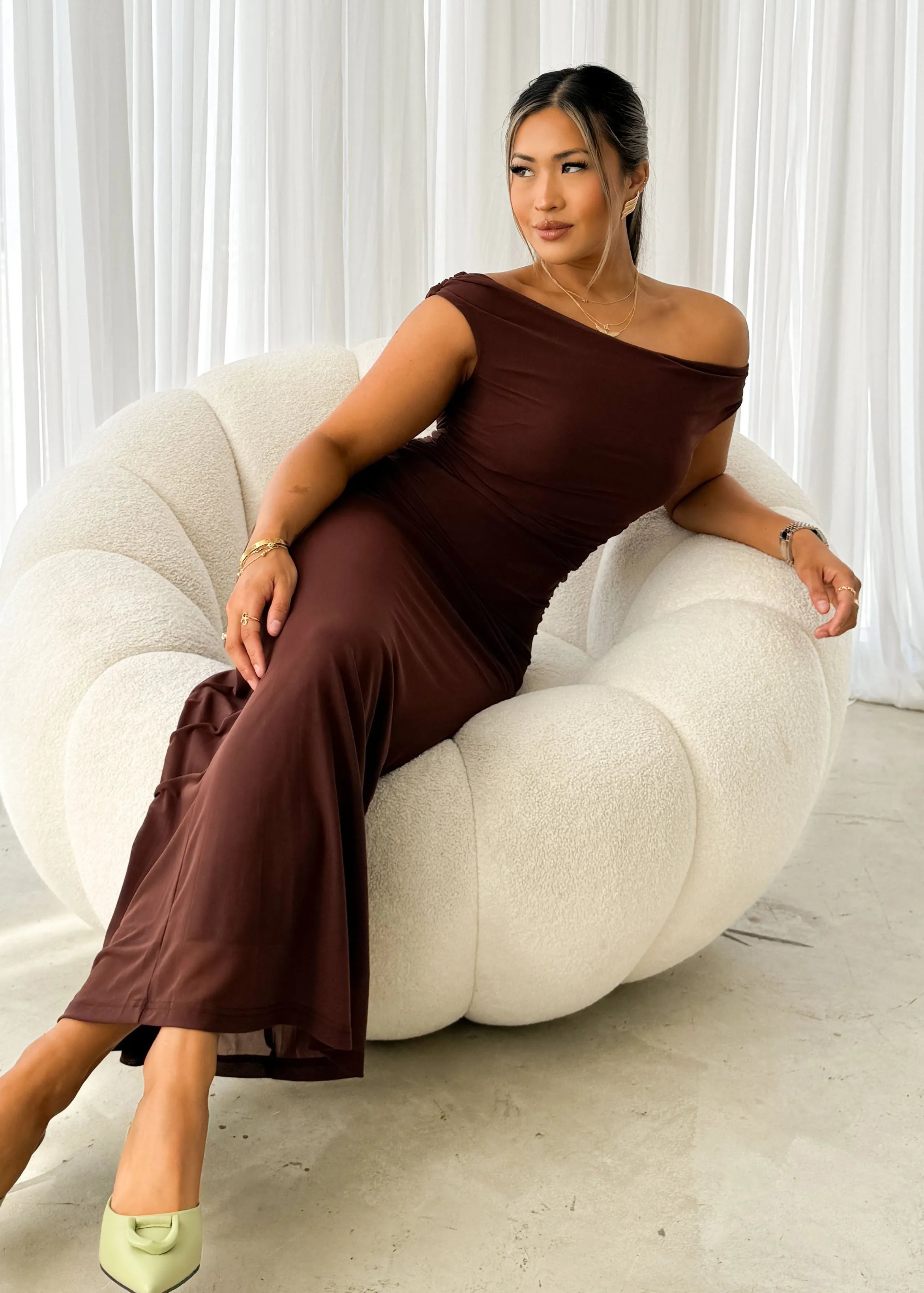 Meshka Mesh Maxi Dress - Chocolate sold by Gingham & Heels product image thumbnail 2