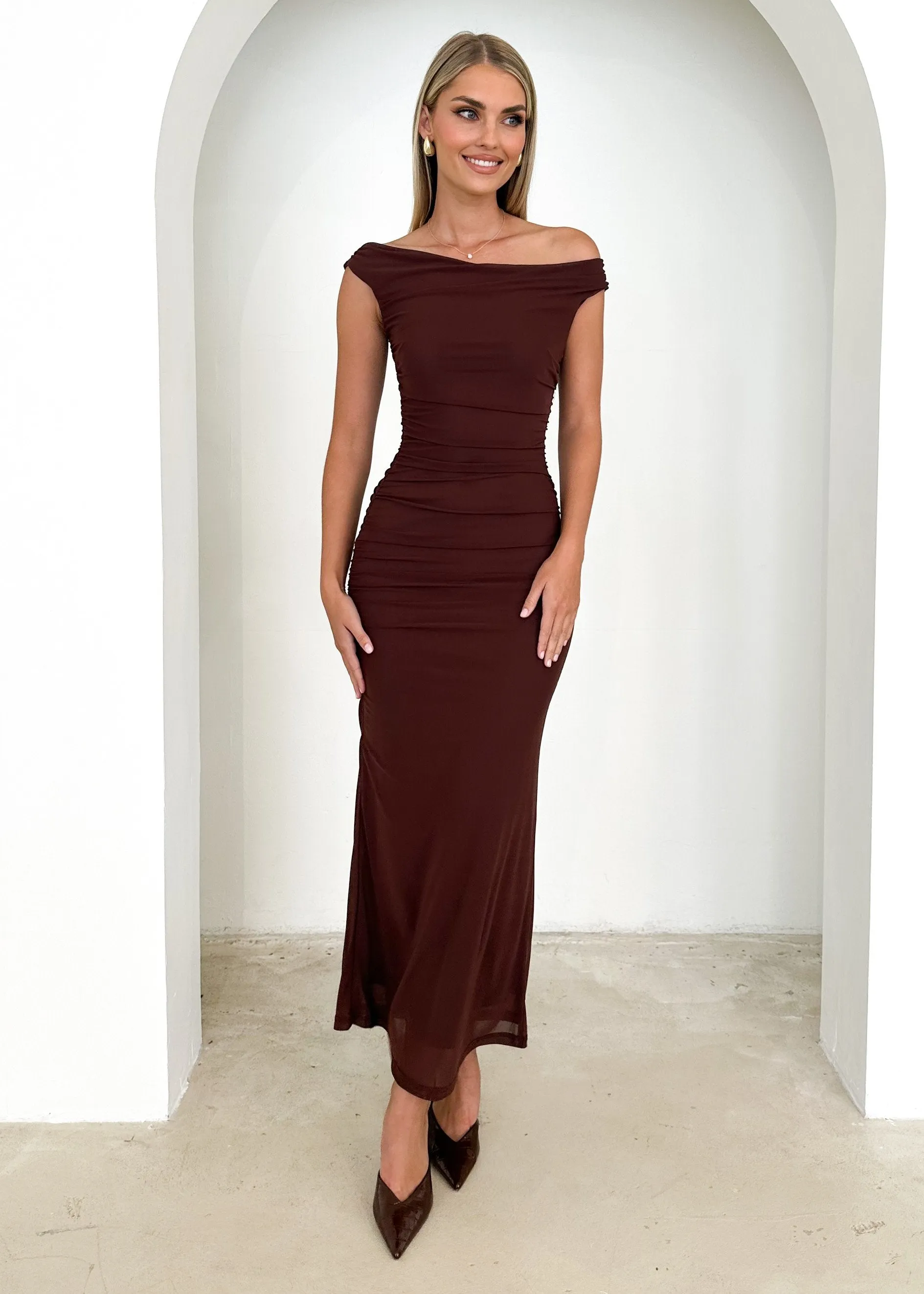 Meshka Mesh Maxi Dress - Chocolate sold by Gingham & Heels product image thumbnail 5