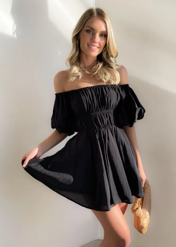 Tami Off Shoulder Dress - Black sold by Gingham & Heels