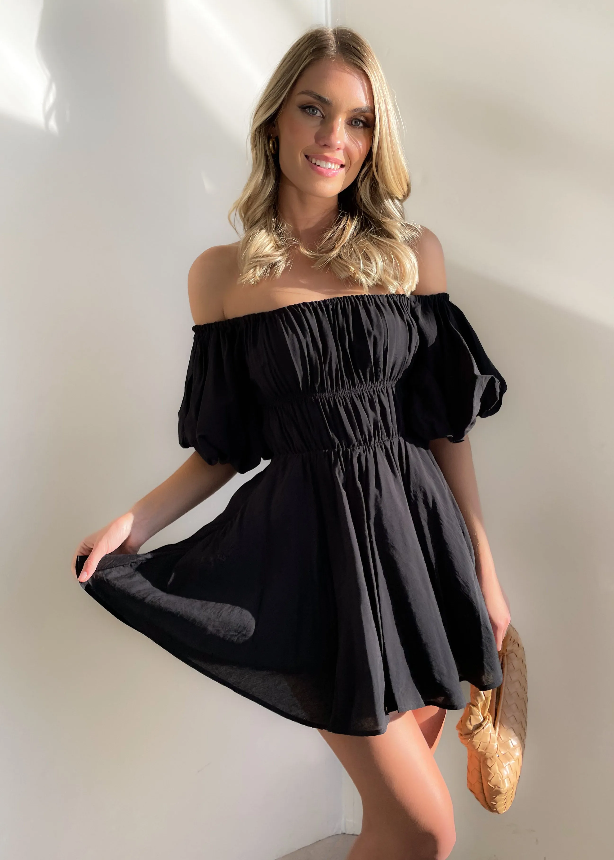 Tami Off Shoulder Dress - Black sold by Gingham & Heels