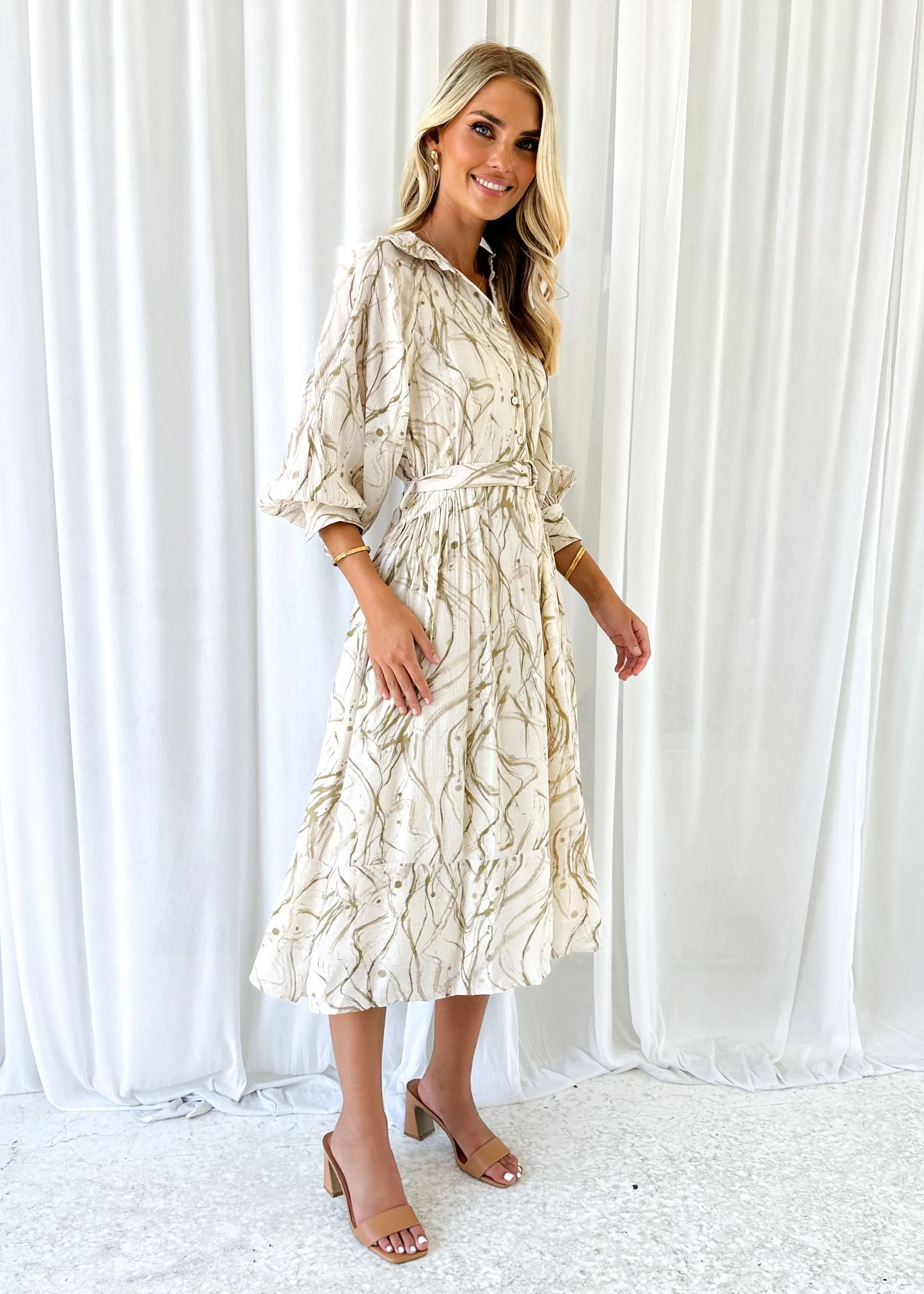 Bonnie Midi Dress - Beige Swirl sold by Gingham & Heels product image thumbnail 4