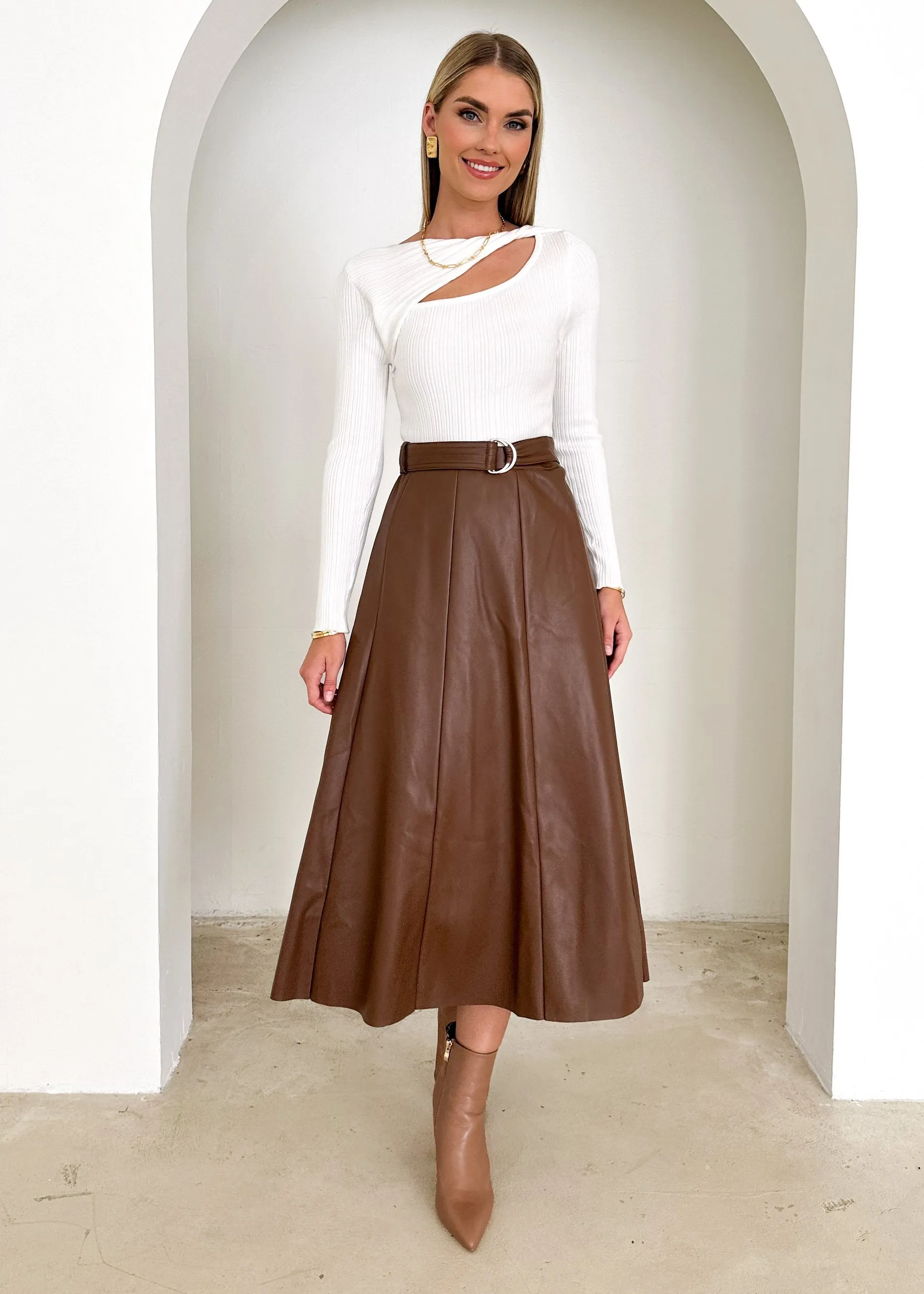 Nietta PU Midi Skirt - Mocha sold by Gingham & Heels product image thumbnail 4