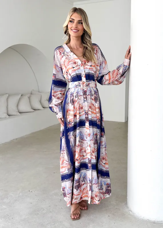 Amalie Maxi Dress - Navy Abstract sold by Gingham & Heels