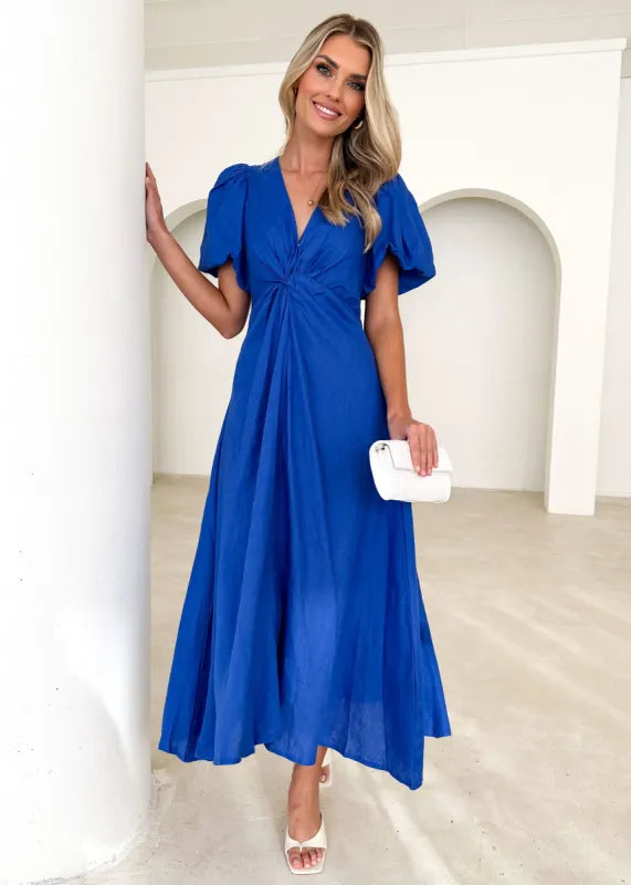 Yilkia Linen Midi Dress - Cobalt sold by Gingham & Heels