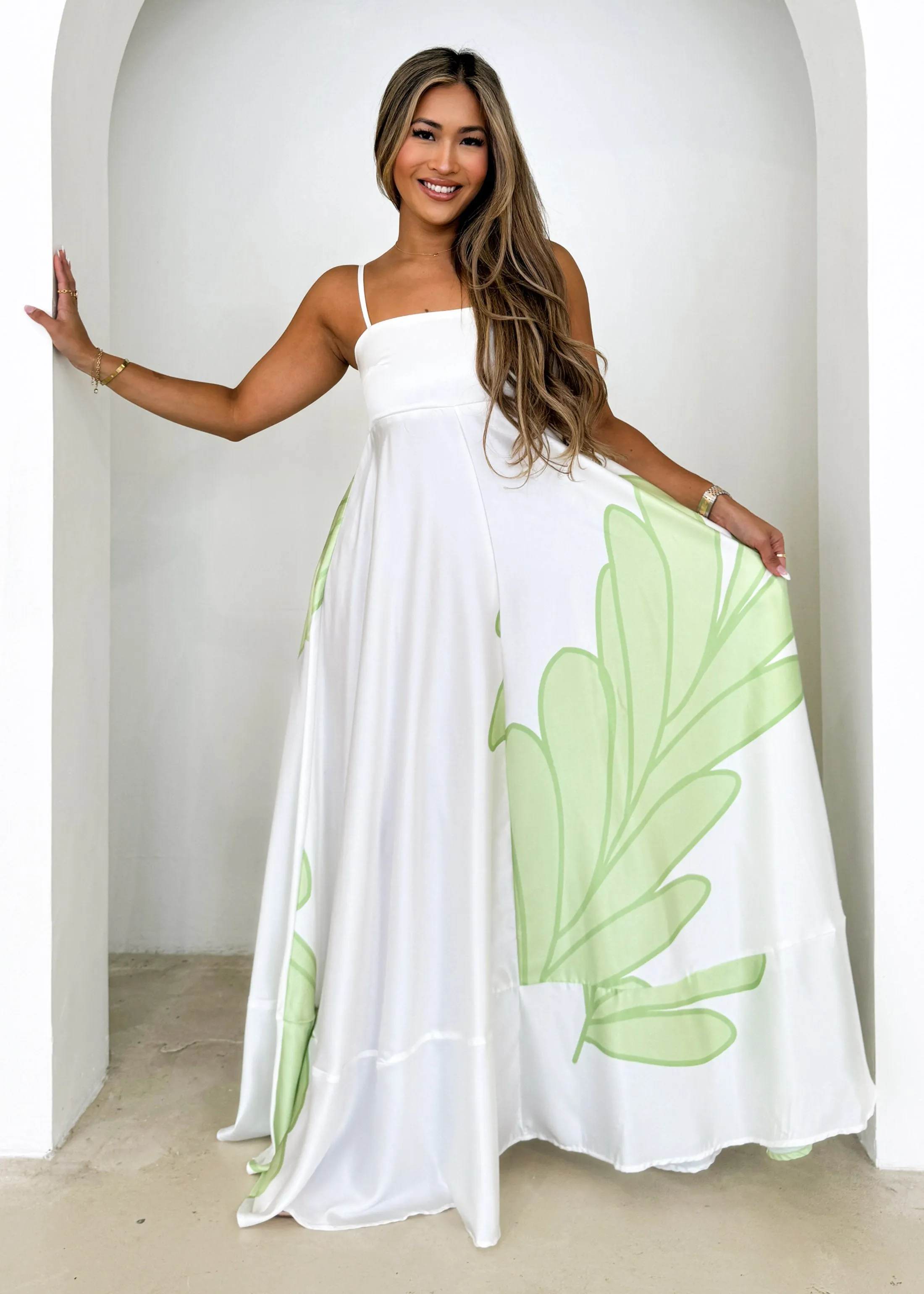 Elide Maxi Dress - Lime Palm sold by Gingham & Heels