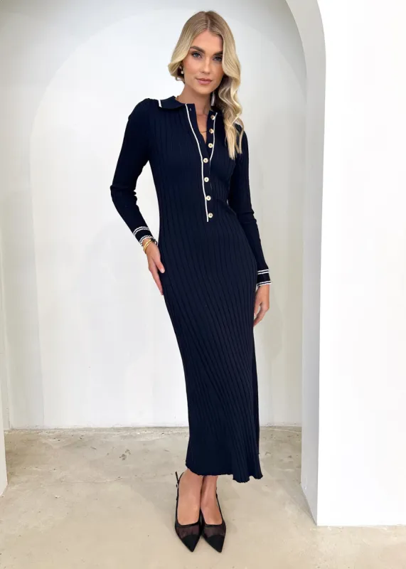Everiel Knit Midi Dress - Navy sold by Gingham & Heels