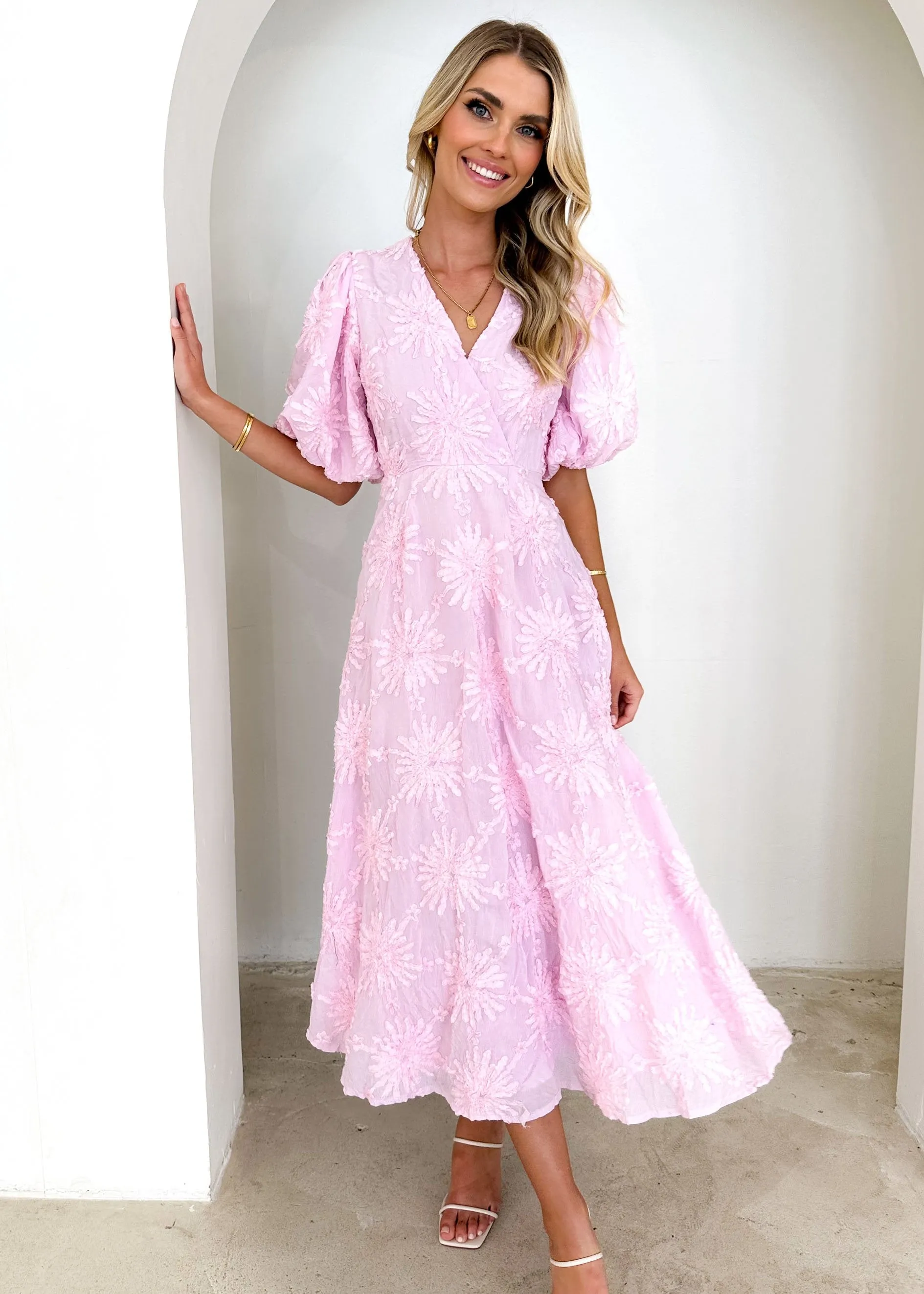 Azie Midi Dress - Pink sold by Gingham & Heels