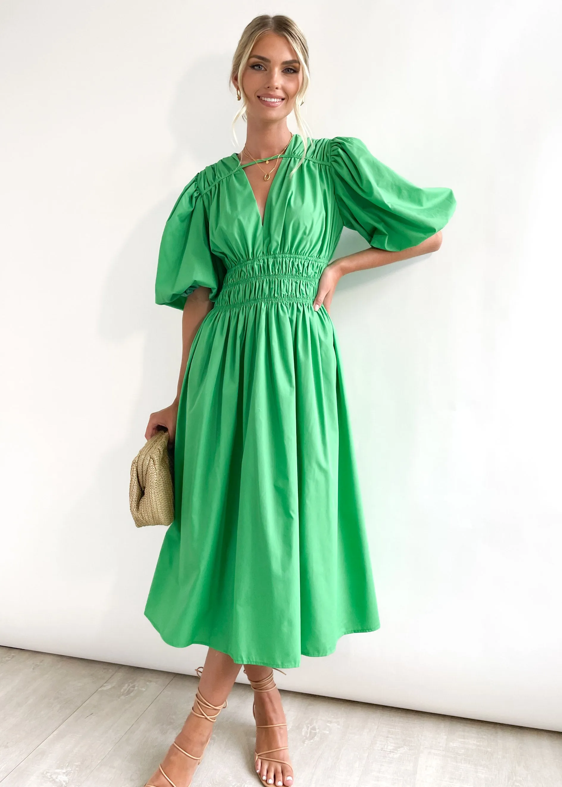 Alexia Midi Dress - Green sold by Gingham & Heels