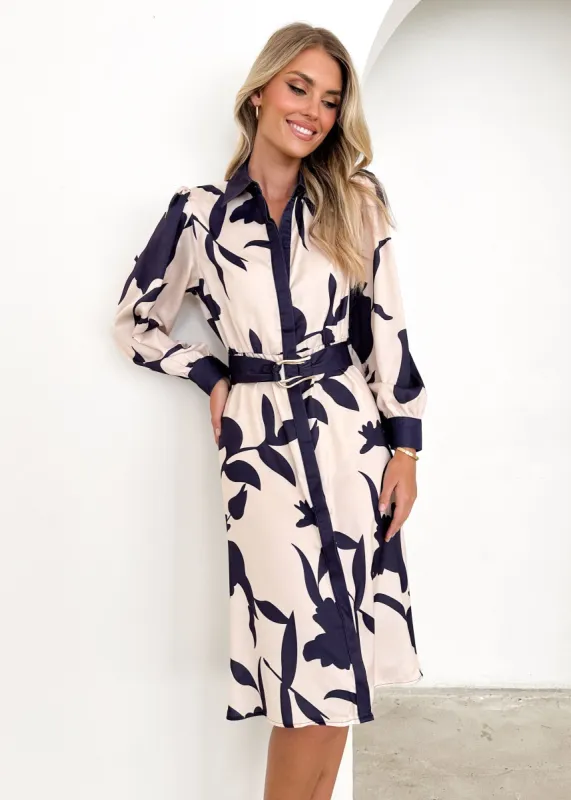 Chaira Midi Dress - Navy Lillies sold by Gingham & Heels