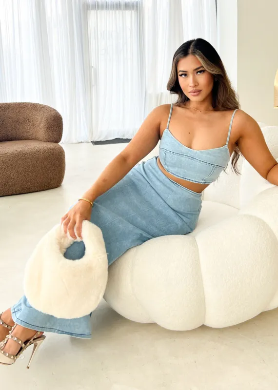 Innes Denim Crop - Washed Blue sold by Gingham & Heels