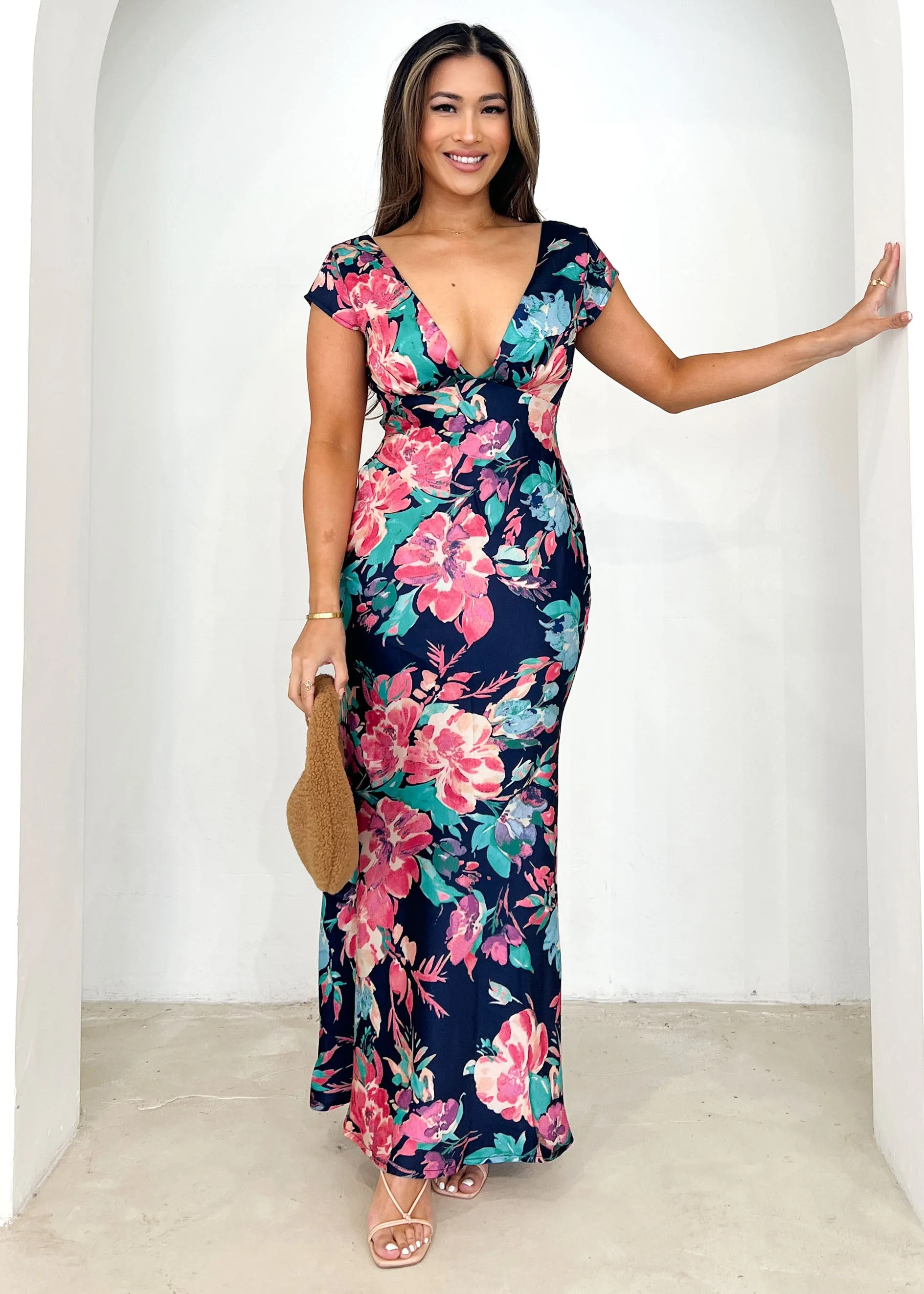 Berrina Maxi Dress - Navy Floral sold by Gingham & Heels