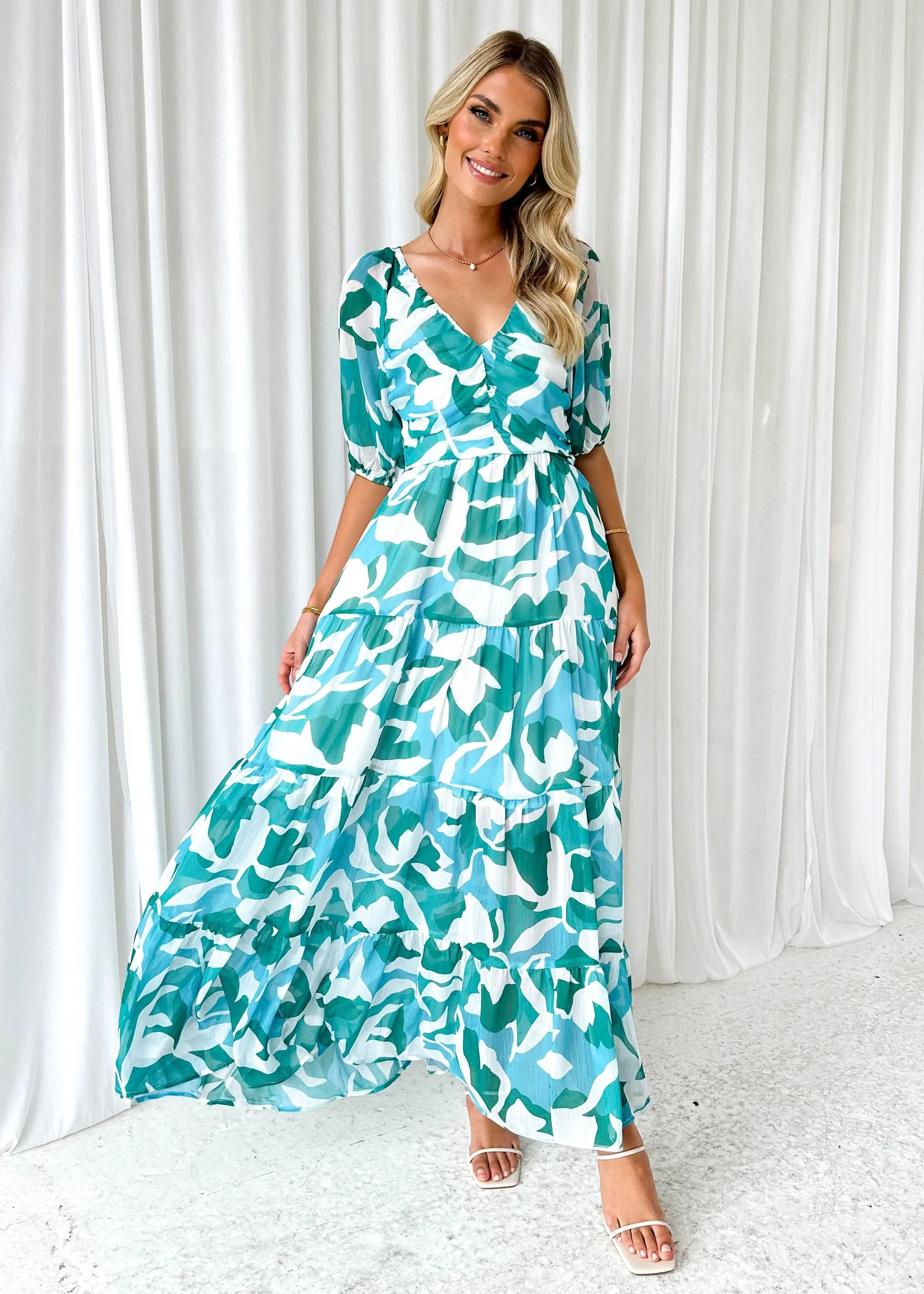 Amorette Maxi Dress - Teal Sea sold by Gingham & Heels