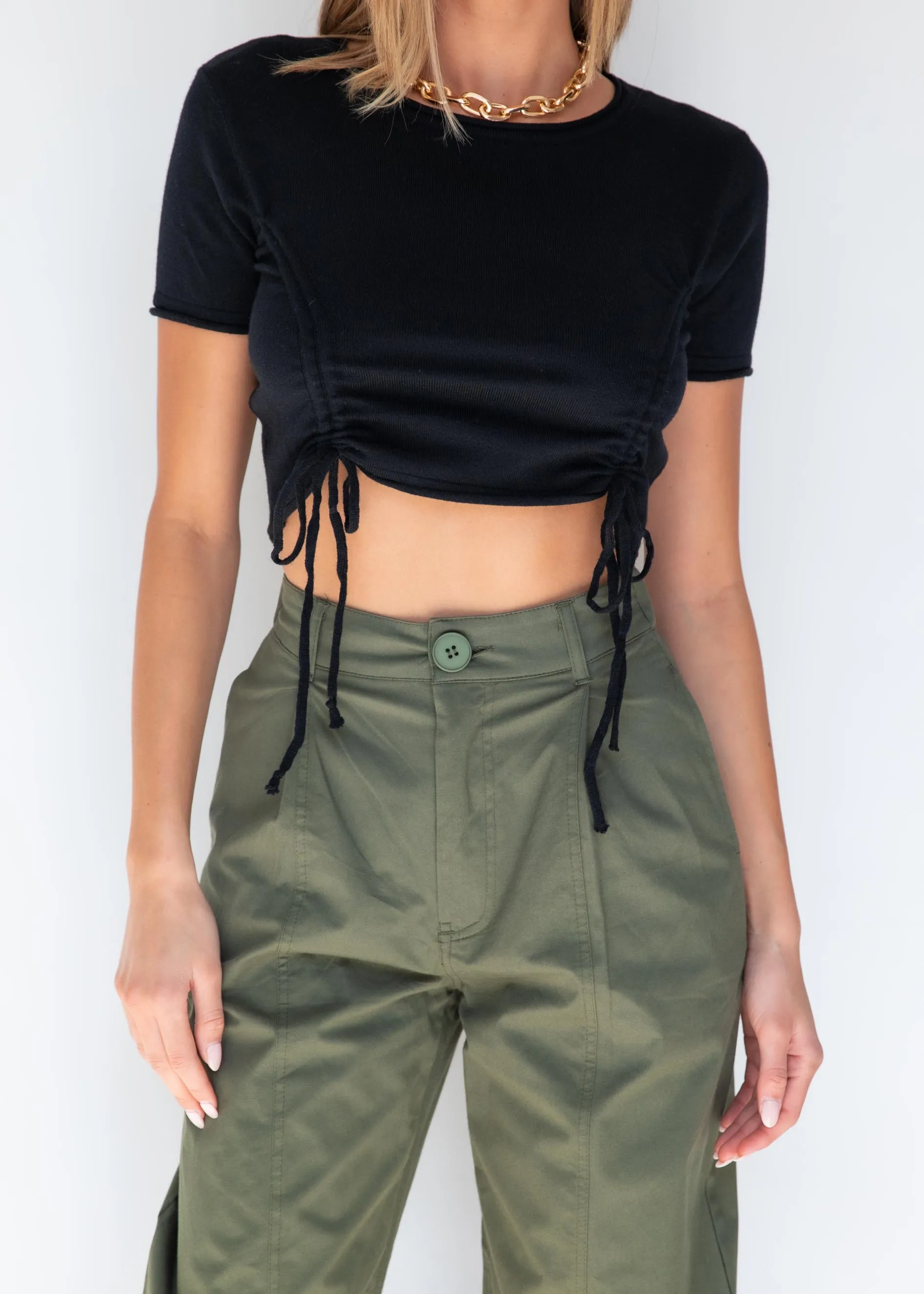 Farrah Ruched Knit Crop - Black sold by Gingham & Heels