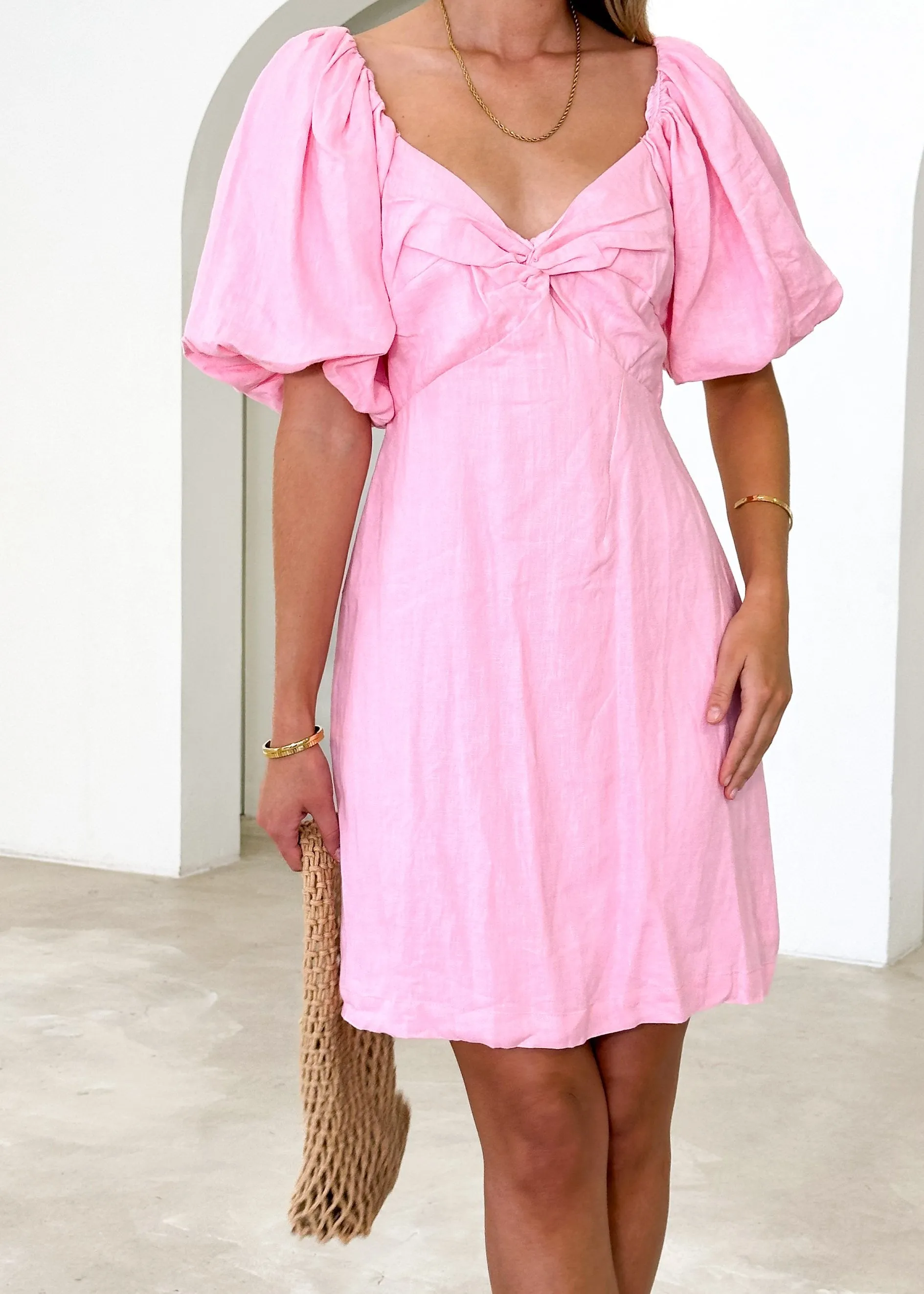 Argy Off Shoulder Linen Dress - Pink sold by Gingham & Heels product image thumbnail 2