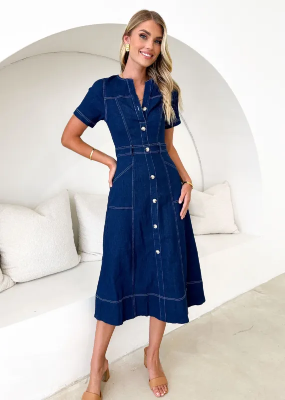 Donna Denim Midi Dress - Indigo sold by Gingham & Heels