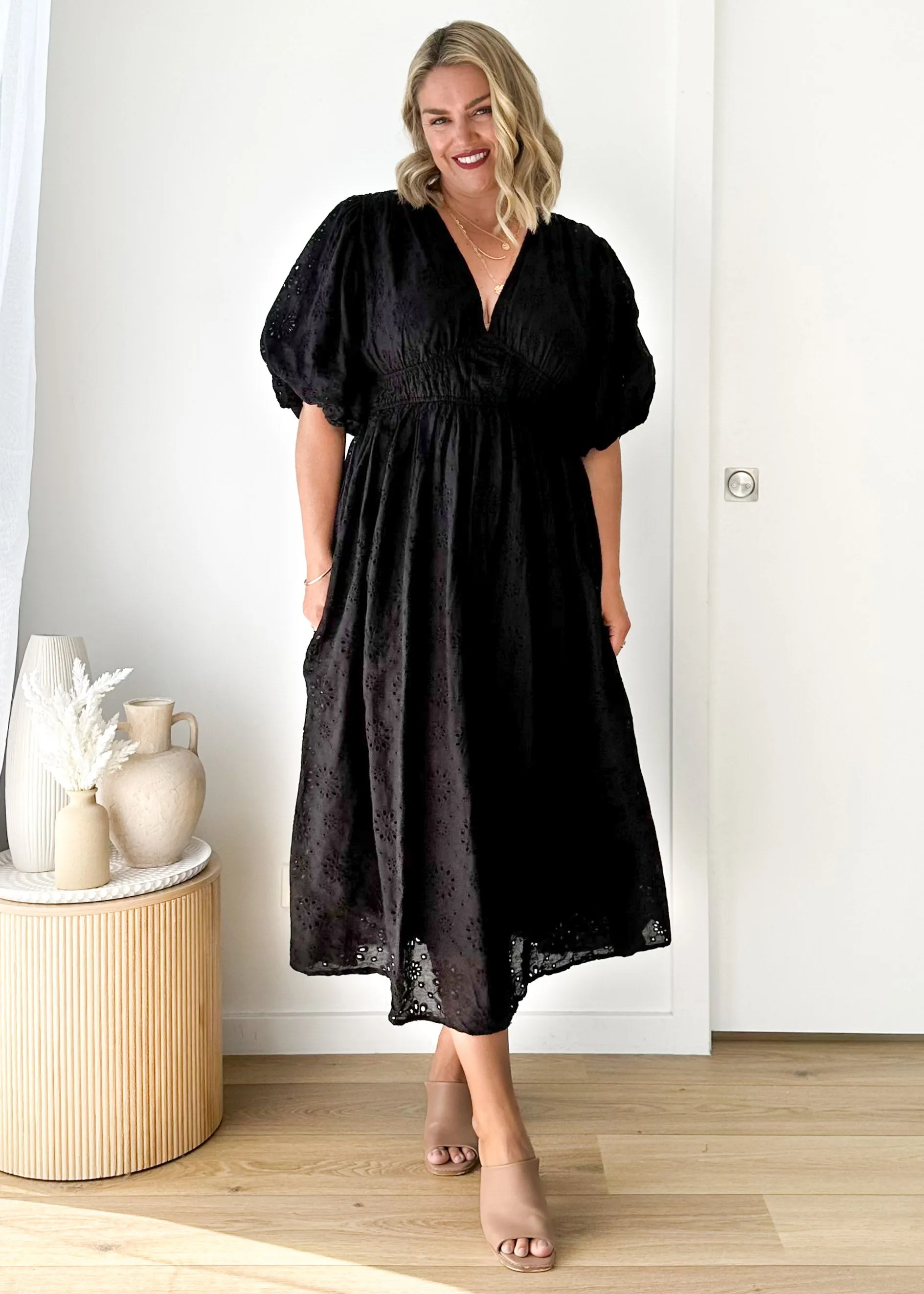 Leonida Midi Dress - Black Anglaise sold by Gingham & Heels product image thumbnail 4