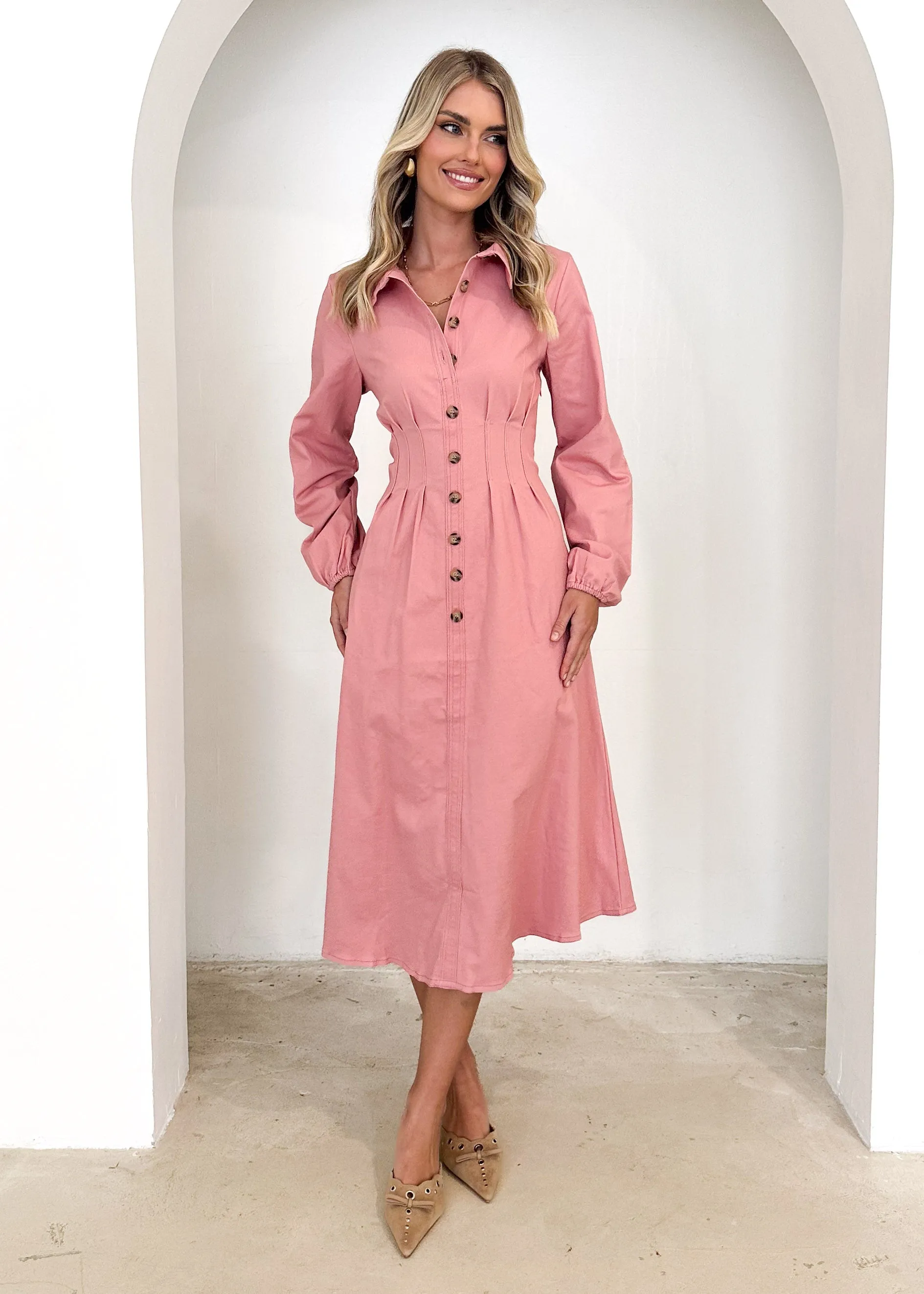 Chrissly Denim Midi Dress - Pink sold by Gingham & Heels product image thumbnail 2