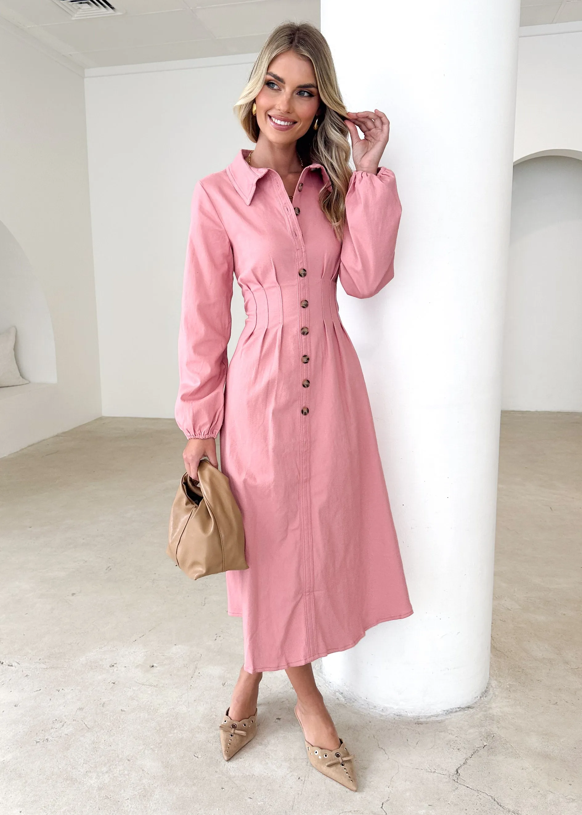 Chrissly Denim Midi Dress - Pink sold by Gingham & Heels product image thumbnail 3