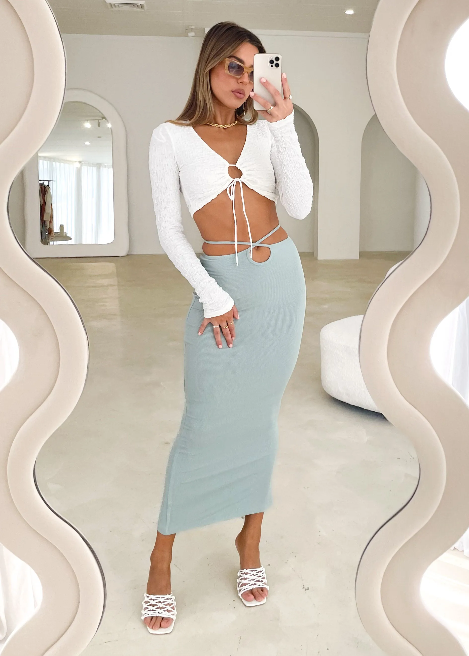 Kiora Midi Skirt - Sage sold by Gingham & Heels