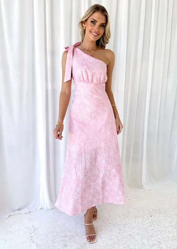 Nimma One Shoulder Midi Dress - Pink sold by Gingham & Heels